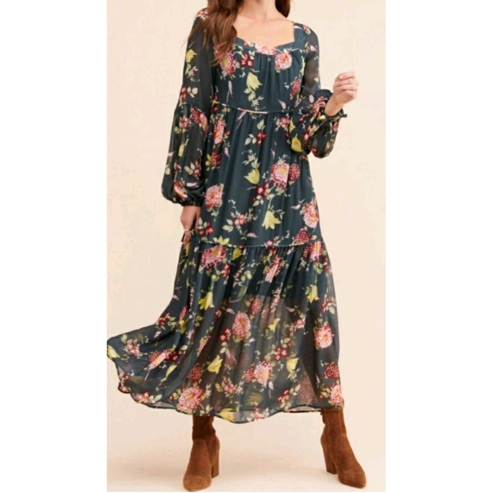 Anthropologie Evelin Maxi Dress‎ Women's Size XS Floral Shear Lined